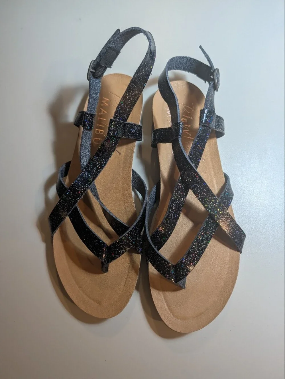 Blowfish Malibu Black Glitter Crisscross Strap Sandals Size 5.5 NWT